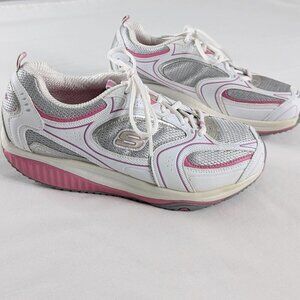 Skechers Pink White Silver Lace Up Shape Ups Sneakers 12320